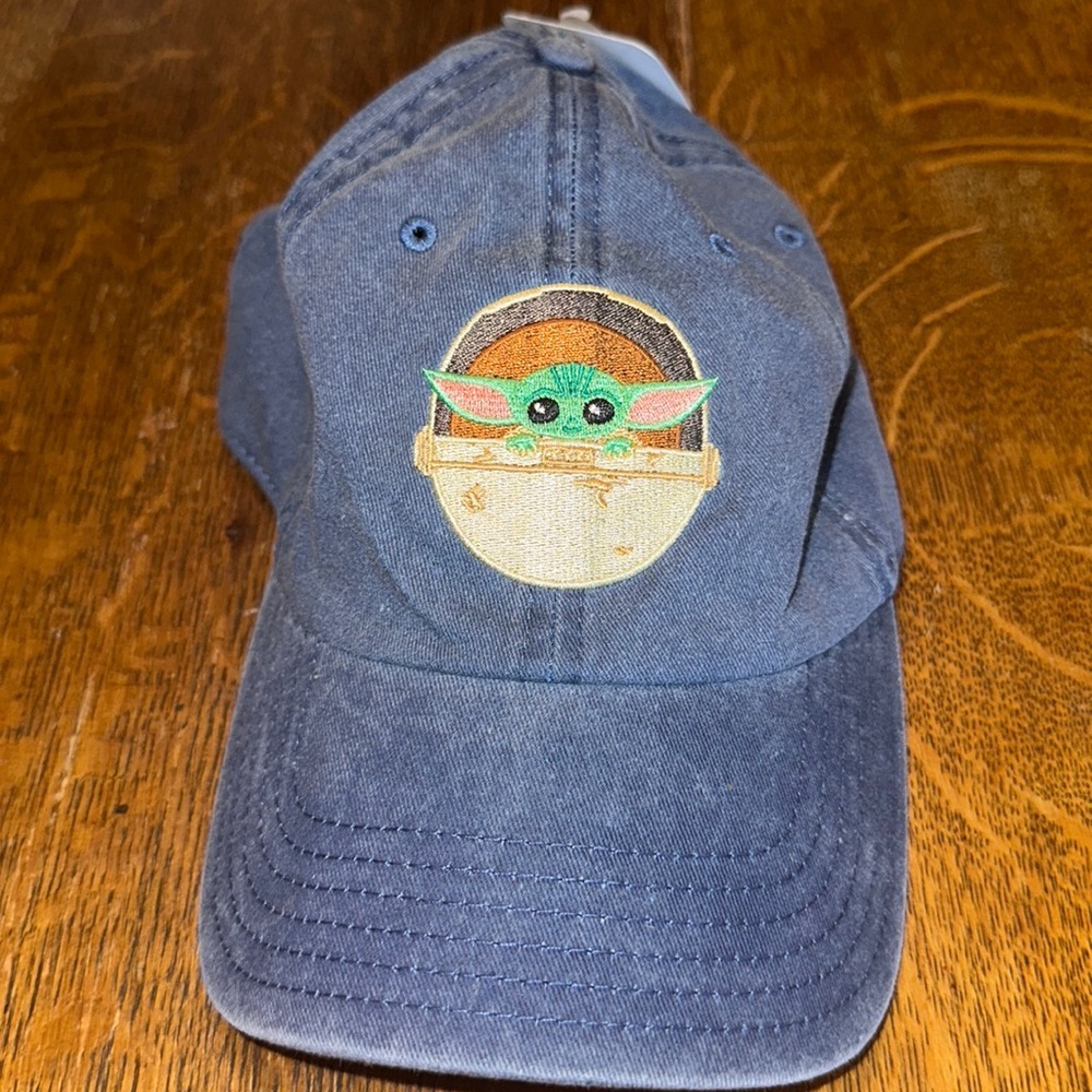 NWT Star Wars Baby Yoda Baseball Hat Unisex OSFM Blue Acid Wash Strapback Cap